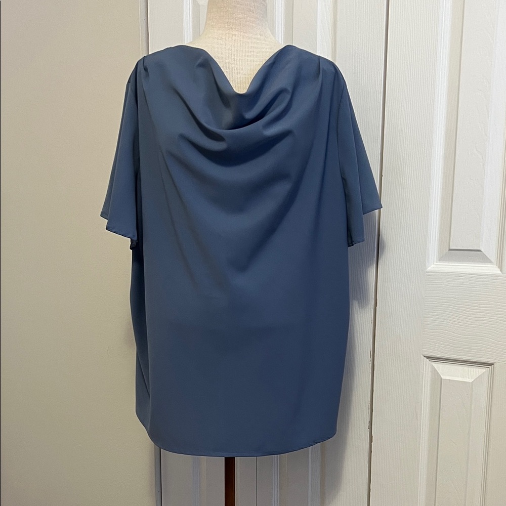 BloomChic Women's Blue Short Sleeve Top with Draped Cowl Neckline Size 22-24